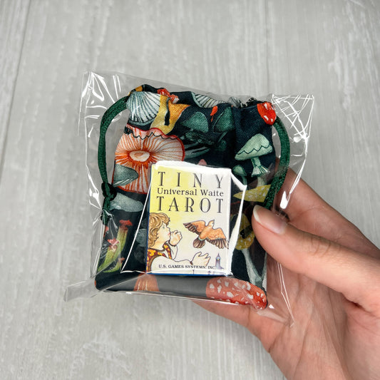 Tiny Universal-Waite Tarot Deck & Tiny Mushroom Bag Set