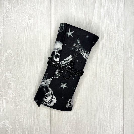 Witchy Tarot Wrap Pouch, Black Tarot Fold Over Pouch, Tarot Supplies & Accessories, Tarot Card Holder, Divination Tools, Tarot Reader Gift