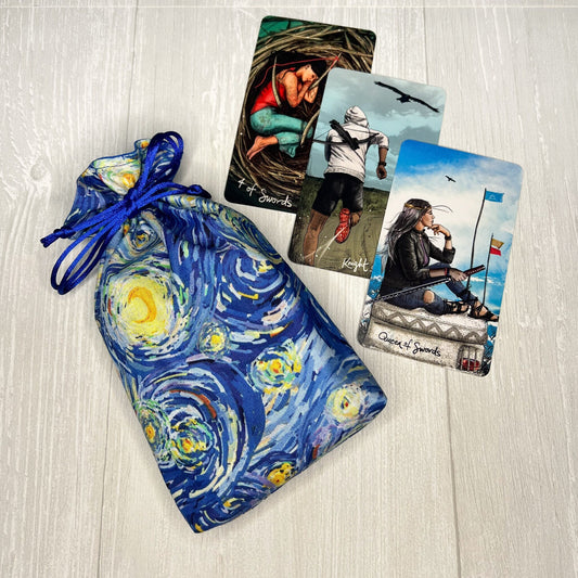 Starry Night Tarot Bag, Blue Van Gogh Drawstring Pouch, Tarot Deck Storage Holder, Pagan Witchcraft Wiccan Divination Tools Gifts & Supplies