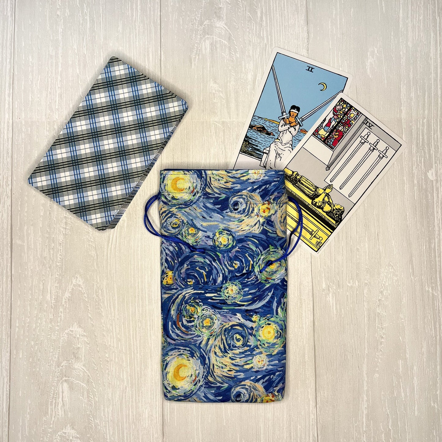 Large Starry Night Tarot Deck Bag, Blue Oracle Card Drawstring Pouch, Deck Storage Holder, Pagan Witchcraft Divination Tool Gifts & Supplies