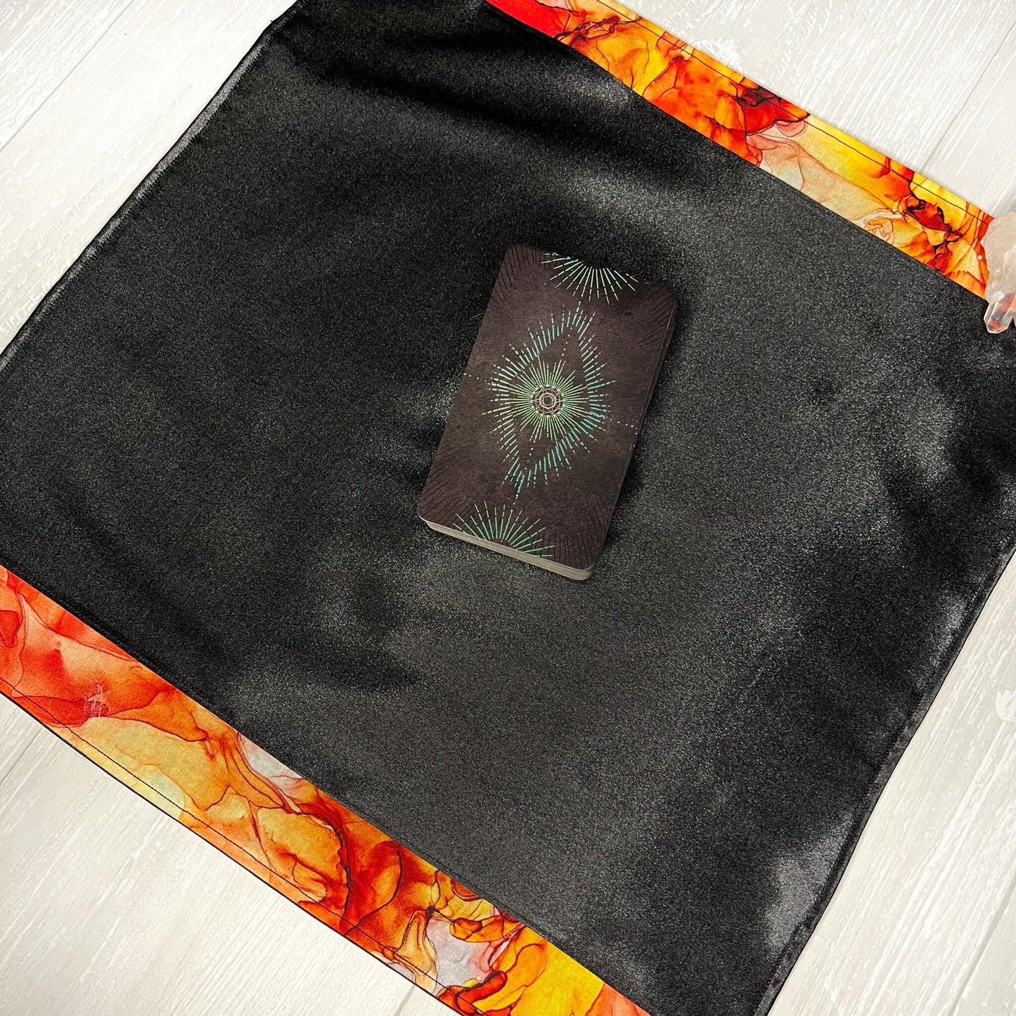 Black Altar Cloth with Fiery Border Detail, Ritual Cloth, Rune Casting, Tarot Reading Cloth, Witchy Gift Supplies, Divination Tools