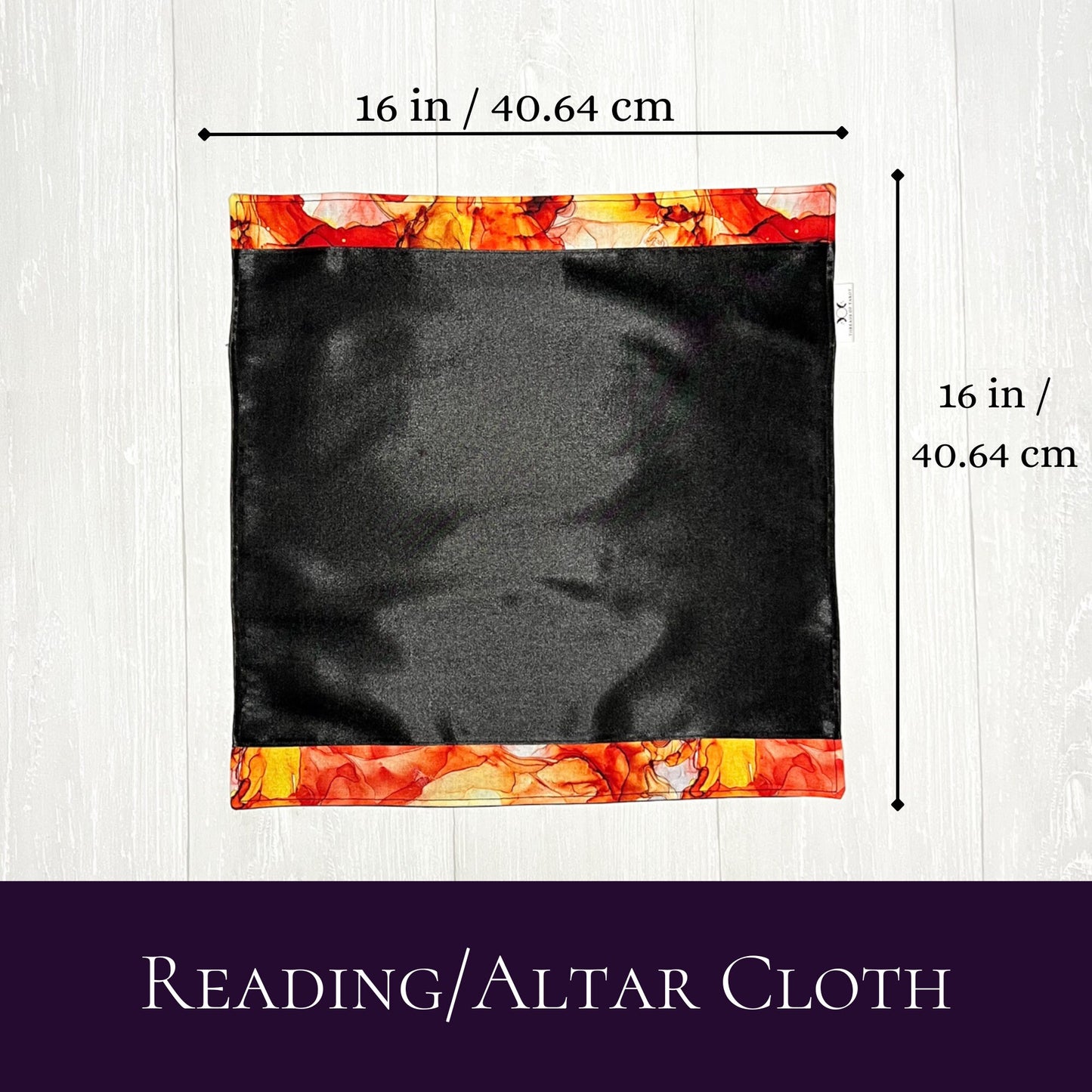 Black Altar Cloth with Fiery Border Detail, Ritual Cloth, Rune Casting, Tarot Reading Cloth, Witchy Gift Supplies, Divination Tools