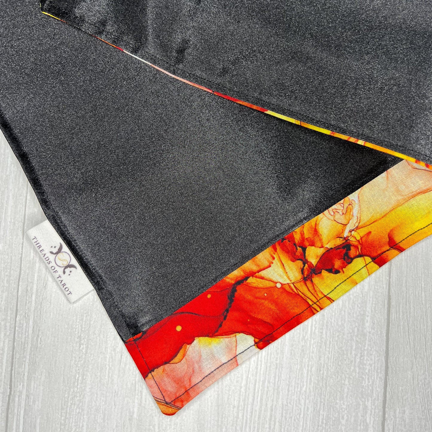 Black Altar Cloth with Fiery Border Detail, Ritual Cloth, Rune Casting, Tarot Reading Cloth, Witchy Gift Supplies, Divination Tools