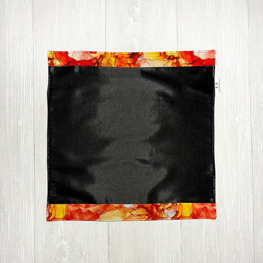 Black Altar Cloth with Fiery Border Detail, Ritual Cloth, Rune Casting, Tarot Reading Cloth, Witchy Gift Supplies, Divination Tools