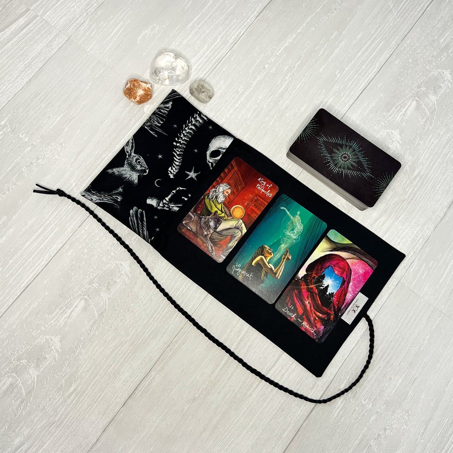 Witchy Tarot Wrap Pouch, Black Tarot Fold Over Pouch, Tarot Supplies & Accessories, Tarot Card Holder, Divination Tools, Tarot Reader Gift
