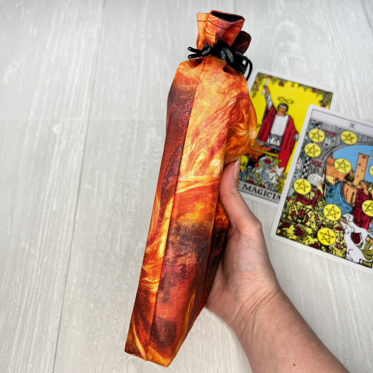 Large Orange Fiery Tarot Deck Bag, Oracle Card Drawstring Pouch, Deck Storage Holder, Pagan Witchcraft Divination Tools Gifts & Supplies