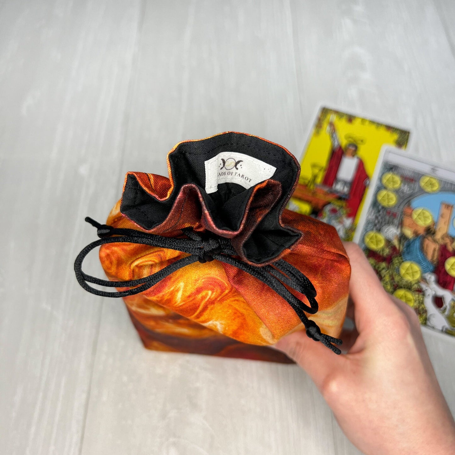 Large Orange Fiery Tarot Deck Bag, Oracle Card Drawstring Pouch, Deck Storage Holder, Pagan Witchcraft Divination Tools Gifts & Supplies