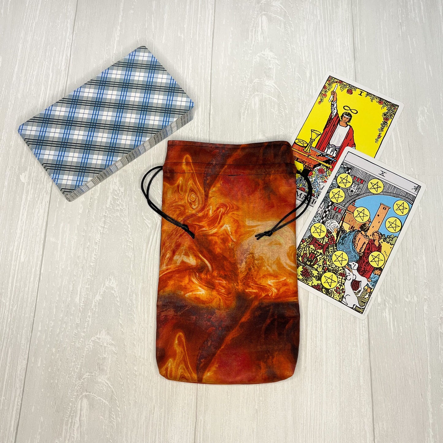Large Orange Fiery Tarot Deck Bag, Oracle Card Drawstring Pouch, Deck Storage Holder, Pagan Witchcraft Divination Tools Gifts & Supplies
