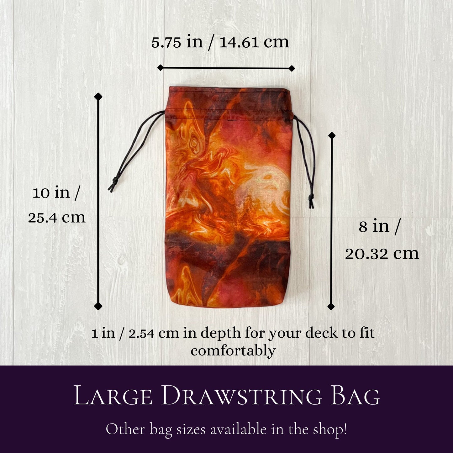 Large Orange Fiery Tarot Deck Bag, Oracle Card Drawstring Pouch, Deck Storage Holder, Pagan Witchcraft Divination Tools Gifts & Supplies