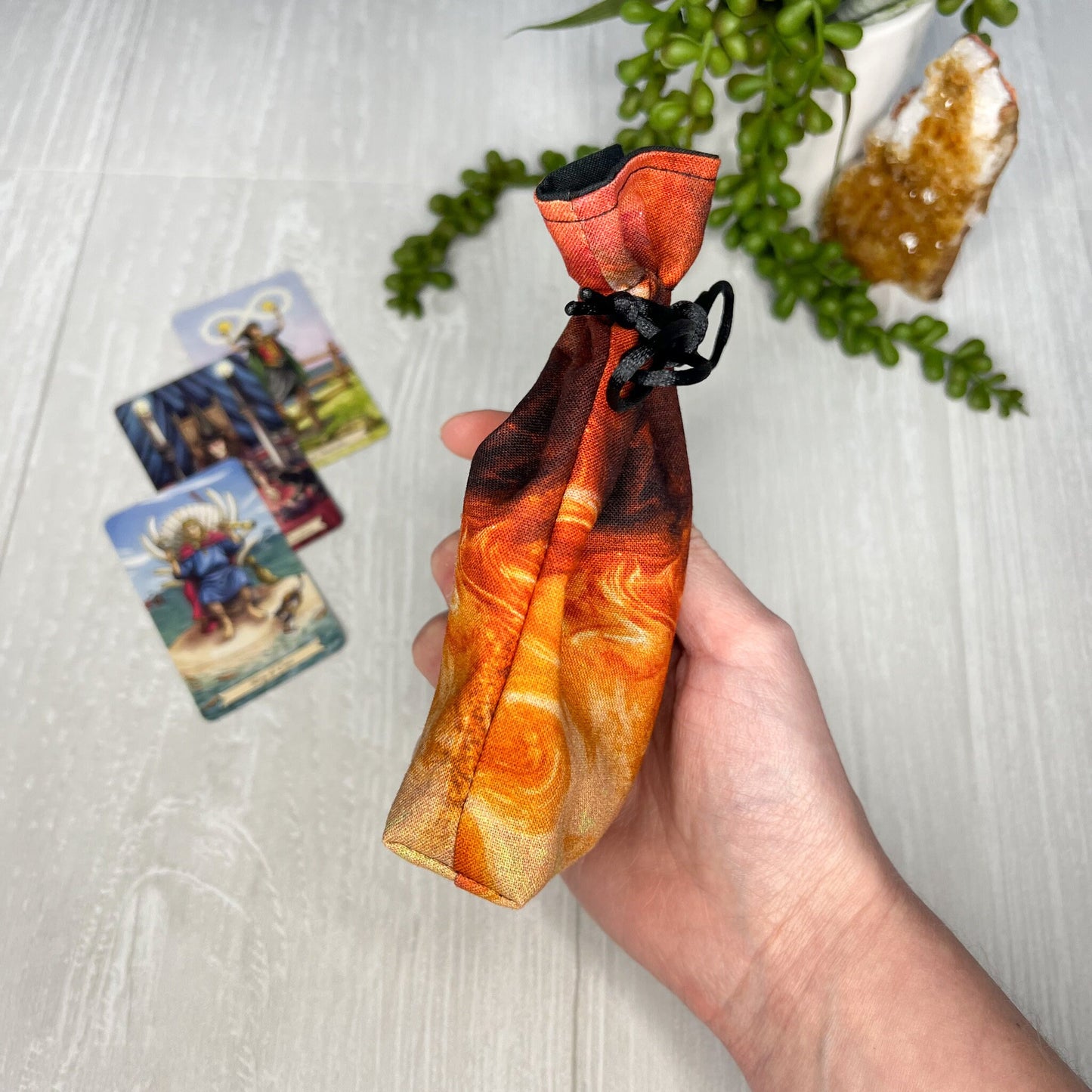 Mini Orange Fiery Tarot Deck Bag, Drawstring Pouch, Pocket Tarot, Dice Rune Crystal Bag, Witchcraft & Wiccan Supplies Gift, Divination Tools