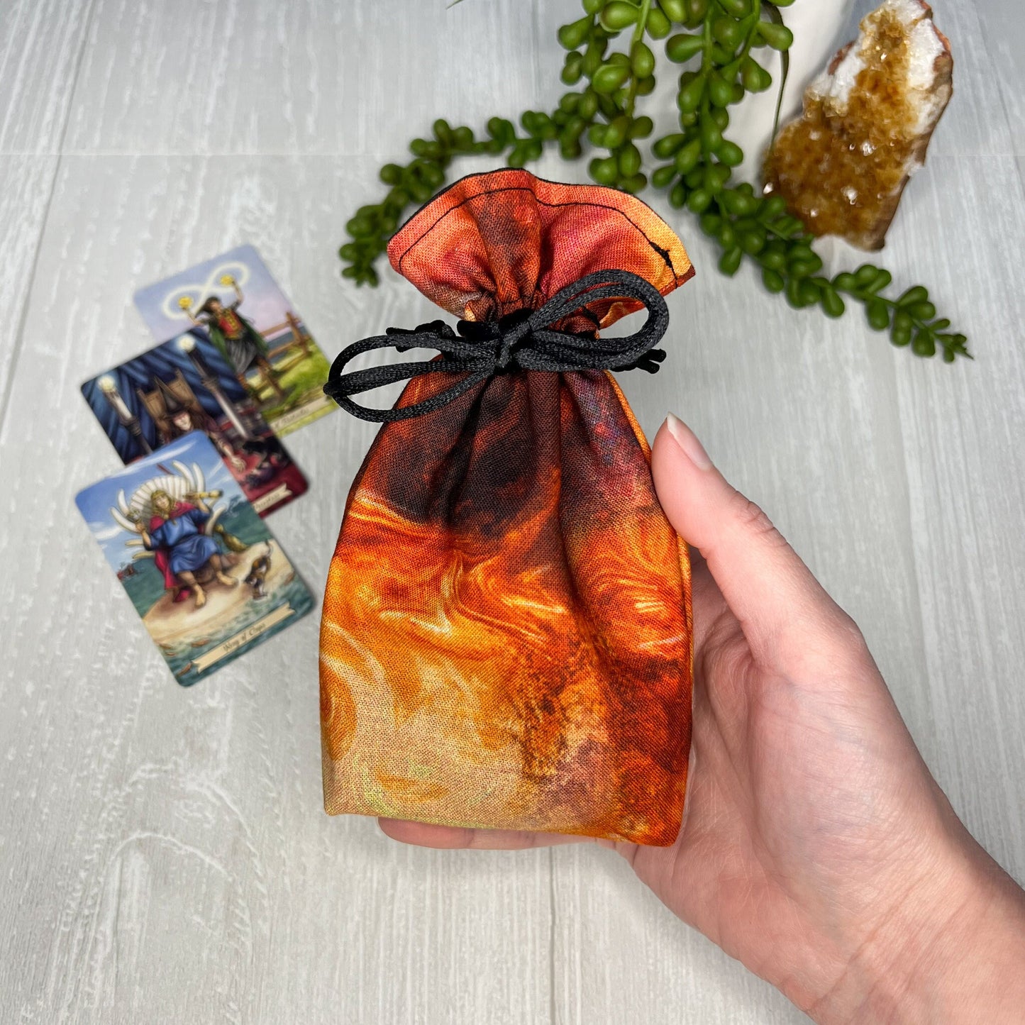 Mini Orange Fiery Tarot Deck Bag, Drawstring Pouch, Pocket Tarot, Dice Rune Crystal Bag, Witchcraft & Wiccan Supplies Gift, Divination Tools
