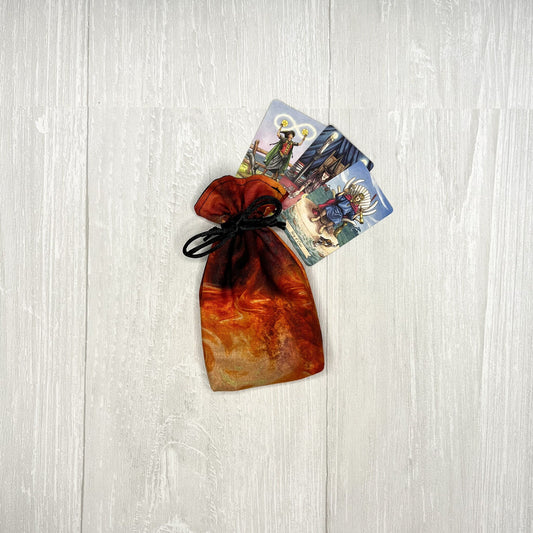 Mini Orange Fiery Tarot Deck Bag, Drawstring Pouch, Pocket Tarot, Dice Rune Crystal Bag, Witchcraft & Wiccan Supplies Gift, Divination Tools