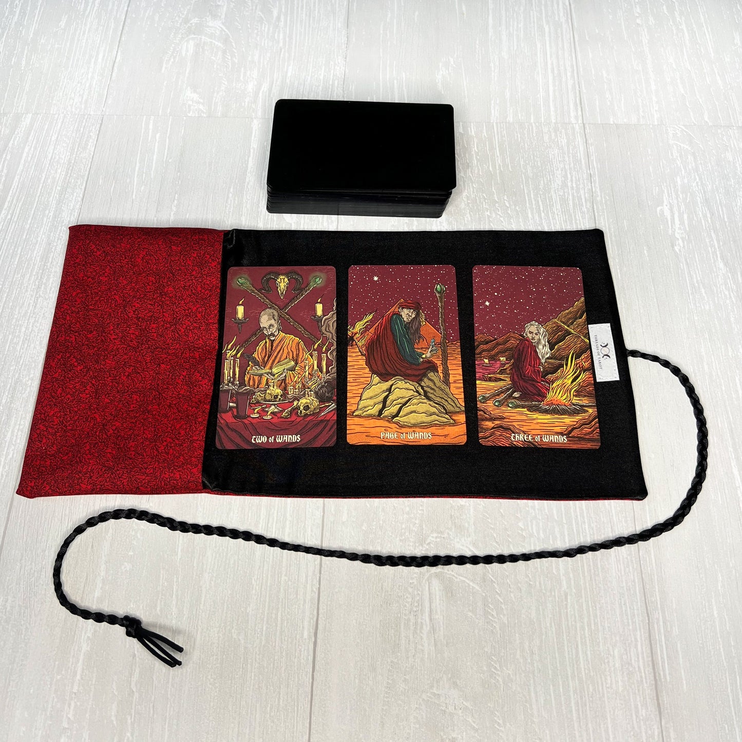 Red Floral Tarot Wrap Pouch, Tarot Deck Pouch, Tarot Altar Supplies & Accessories, Tarot Card Holder, Divination Pagan Tarot Reader Gift