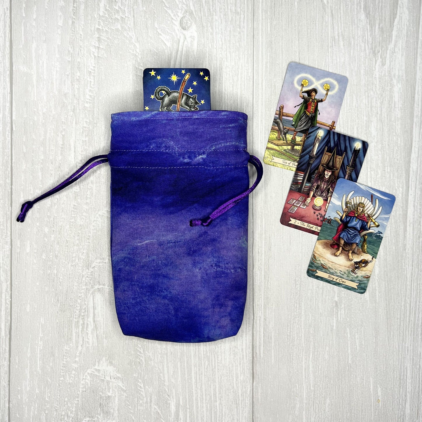 Mini Blue & Purple Tarot Deck Bag, Drawstring Pouch, Pocket Tarot, Dice Rune Crystal Bag, Witchcraft Wiccan Supplies Gift, Divination Tools
