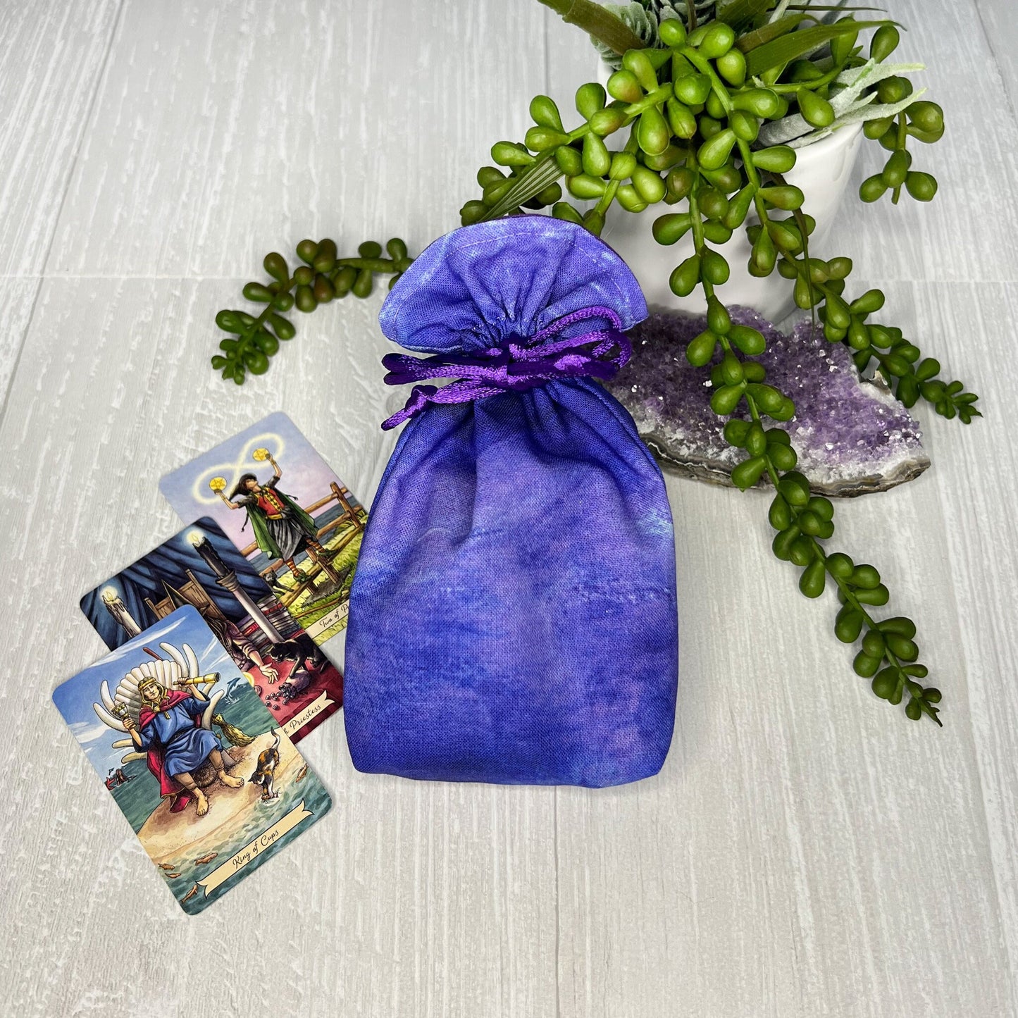 Mini Blue & Purple Tarot Deck Bag, Drawstring Pouch, Pocket Tarot, Dice Rune Crystal Bag, Witchcraft Wiccan Supplies Gift, Divination Tools