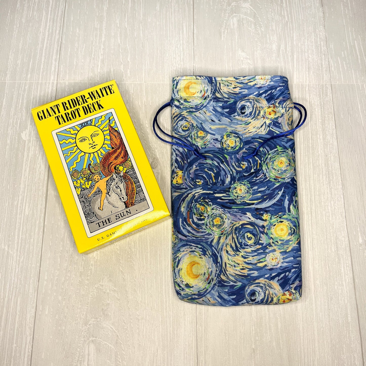 Large Starry Night Tarot Deck Bag, Blue Oracle Card Drawstring Pouch, Deck Storage Holder, Pagan Witchcraft Divination Tool Gifts & Supplies