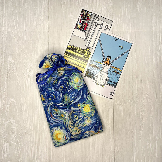 Large Starry Night Tarot Deck Bag, Blue Oracle Card Drawstring Pouch, Deck Storage Holder, Pagan Witchcraft Divination Tool Gifts & Supplies