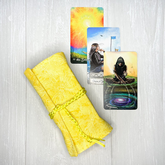 Yellow Dragonfly Tarot Wrap, Tarot Fold Over Pouch, Tarot Supplies & Accessories, Tarot Card Holder, Divination Tools, Tarot Reader Gift