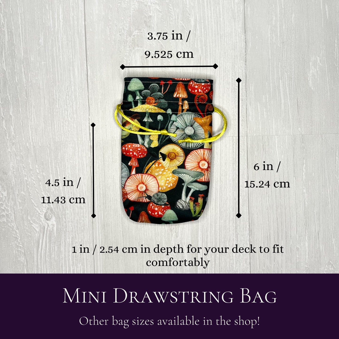 Mini Mushroom Tarot Deck Bag, Drawstring Pouch, Pocket Tarot, Dice Rune Crystal Bag, Witchcraft & Wiccan Supplies Gift, Divination Tools