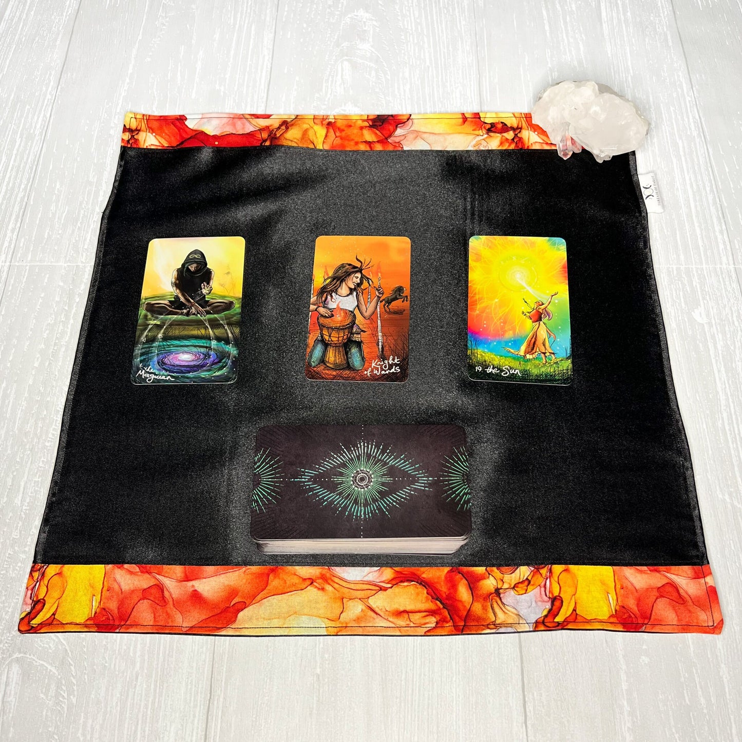 Black Altar Cloth with Fiery Border Detail, Ritual Cloth, Rune Casting, Tarot Reading Cloth, Witchy Gift Supplies, Divination Tools