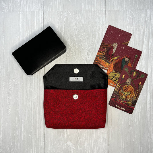 Red Floral Tarot Pouch Clutch, Red Black Magnetic Clasp Pouch, Tarot Bag, Tarot Reading Supplies & Accessories, Tarot Card Storage Holder