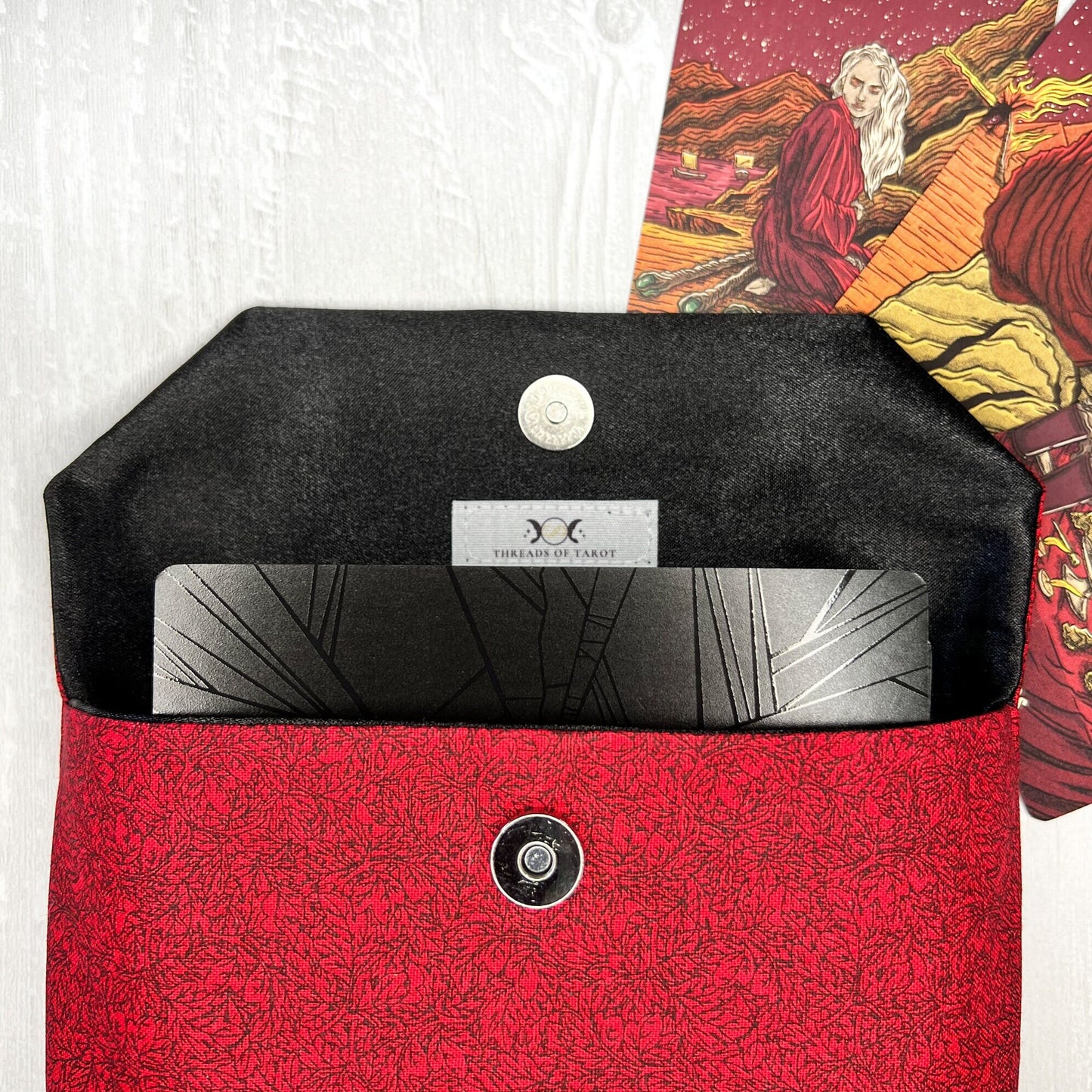 Red Floral Tarot Pouch Clutch, Red Black Magnetic Clasp Pouch, Tarot Bag, Tarot Reading Supplies & Accessories, Tarot Card Storage Holder
