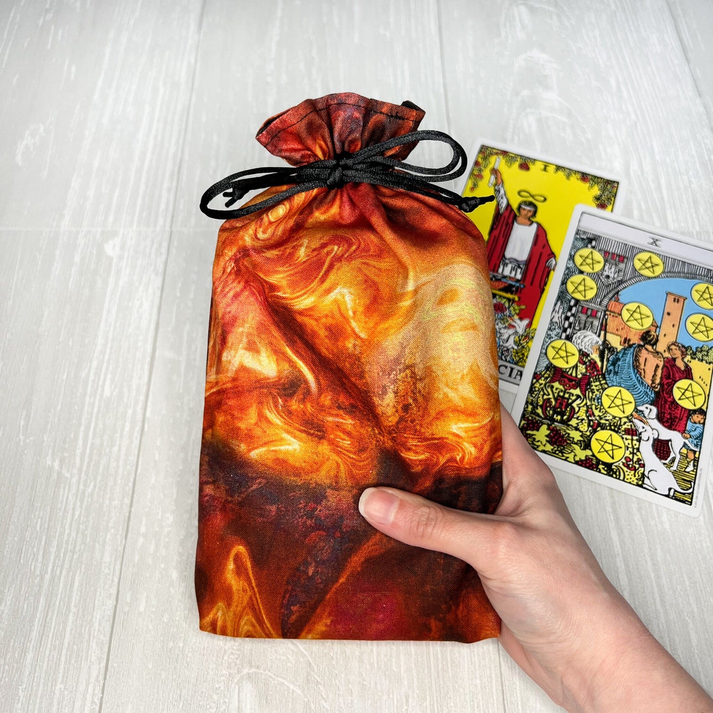 Large Orange Fiery Tarot Deck Bag, Oracle Card Drawstring Pouch, Deck Storage Holder, Pagan Witchcraft Divination Tools Gifts & Supplies