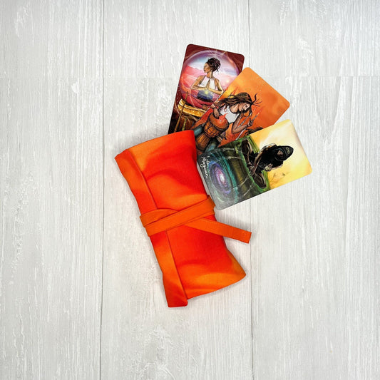 Orange Fire Tarot Wrap, Flame Tarot Fold Over Pouch, Tarot Supplies & Accessories, Tarot Card Holder, Divination Tools, Tarot Reader Gift