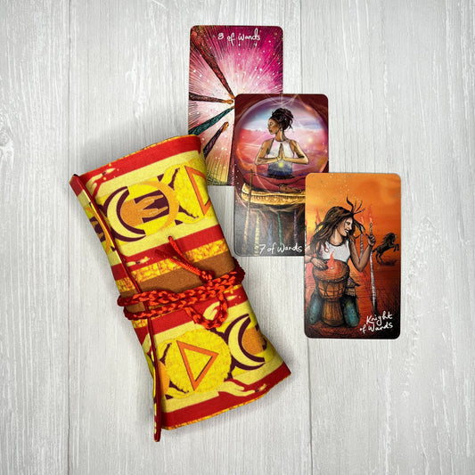 Fire Symbol Tarot Wrap, Alchemy Tarot Fold Over Pouch, Tarot Supplies & Accessories, Tarot Card Holder, Divination Tools, Tarot Reader Gift