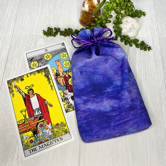 Large Blue & Purple Tarot Deck Bag, Oracle Card Drawstring Pouch, Deck Storage Holder, Pagan Witchcraft Divination Tools Gifts and Supplies