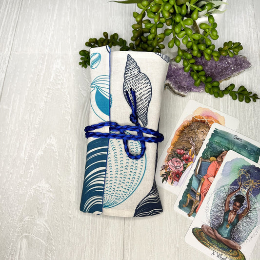 Seashell Tarot Wrap Pouch, Water Element Tarot Fold Over Pouch, Tarot Supplies & Accessories, Tarot Card Holder, Divination Tool, Tarot Gift