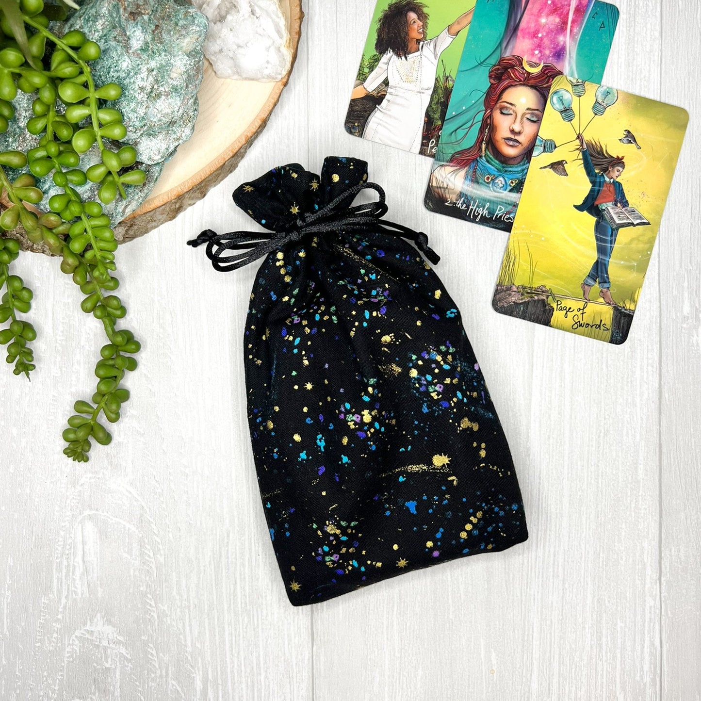 Metallic Specks Tarot Bag, Drawstring Pouch, Tarot Deck Storage Holder, Witchcraft Divination Gifts & Supplies, Oracle Deck Pouch