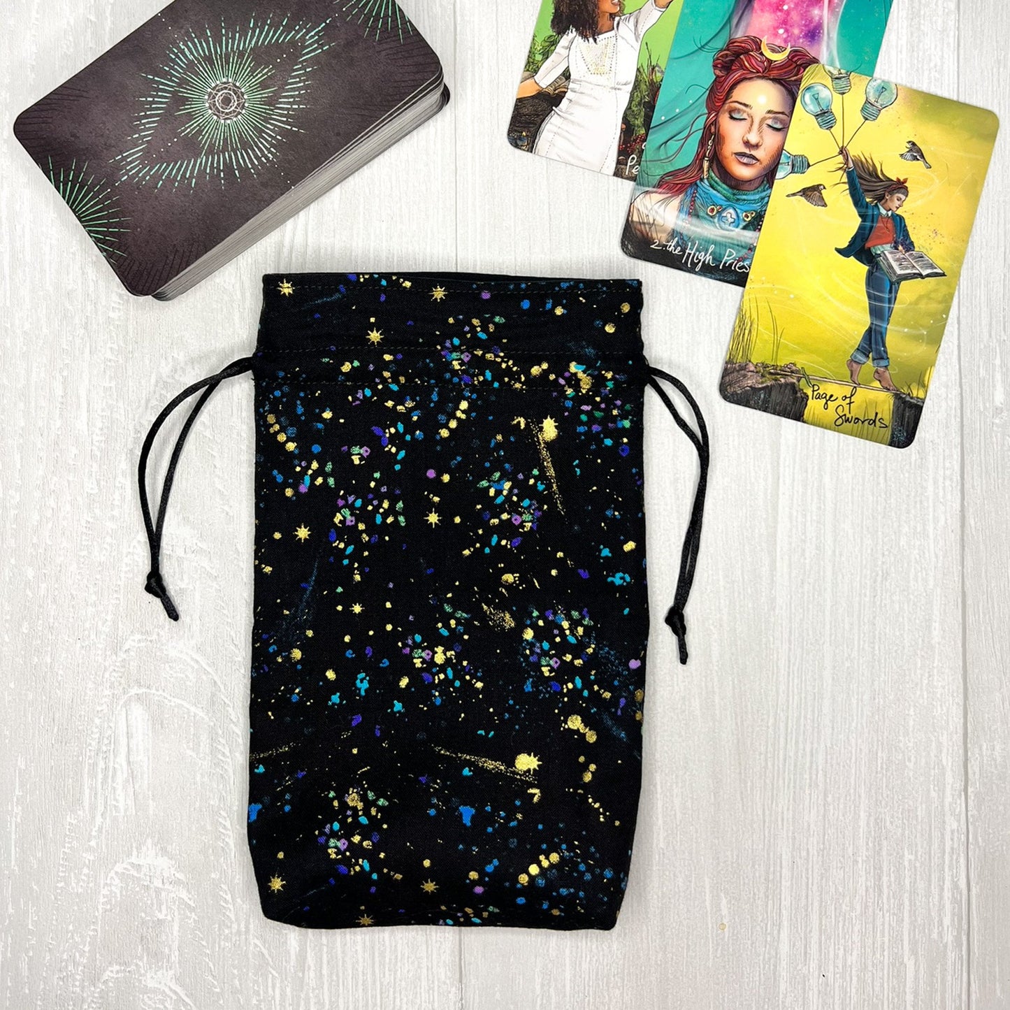 Metallic Specks Tarot Bag, Drawstring Pouch, Tarot Deck Storage Holder, Witchcraft Divination Gifts & Supplies, Oracle Deck Pouch