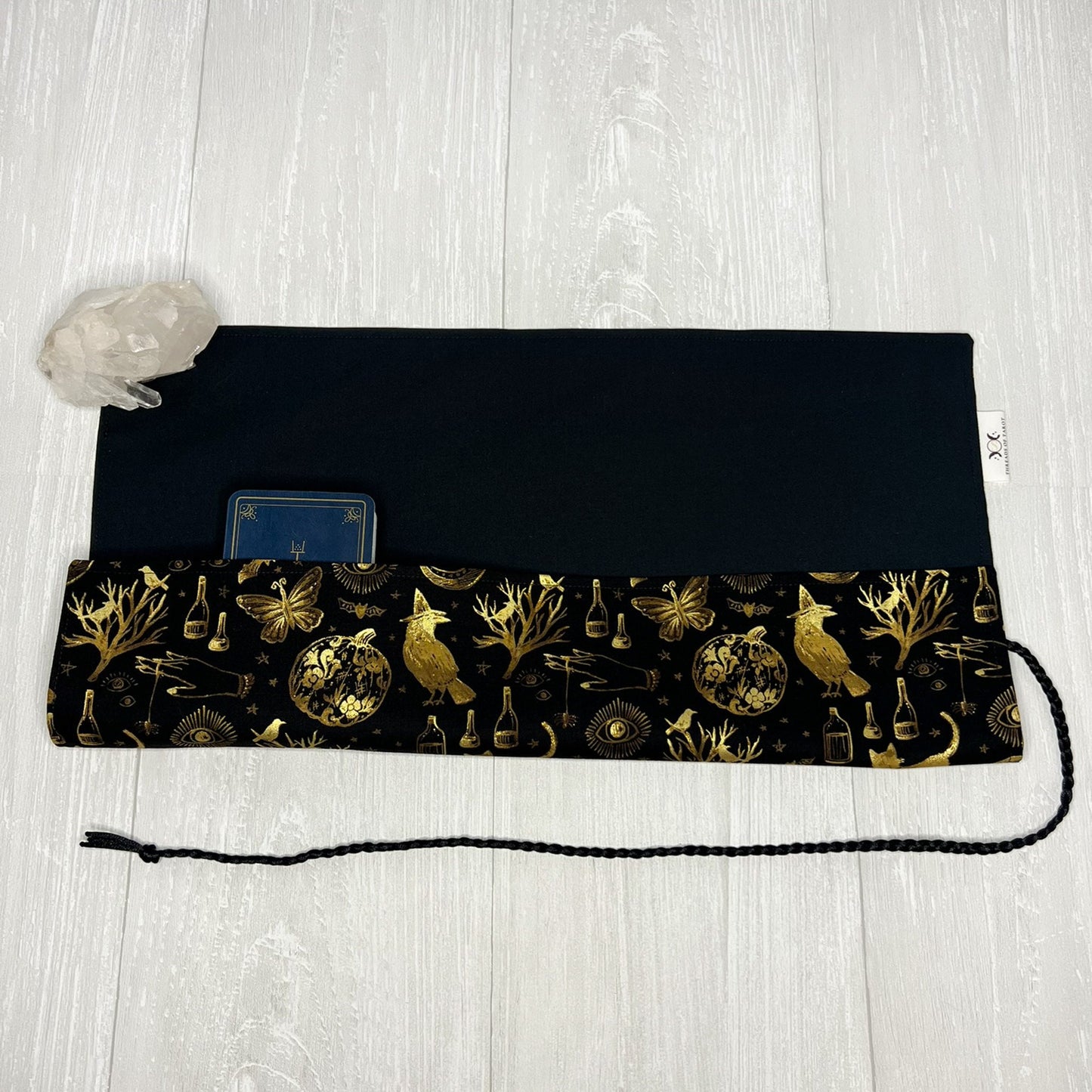 Witchy Tarot Wrap, Black & Gold Tarot Deck Storage Cloth, Tarot Card Holder, Pagan Witchcraft Wiccan Divination Supplies, Tarot Accessories