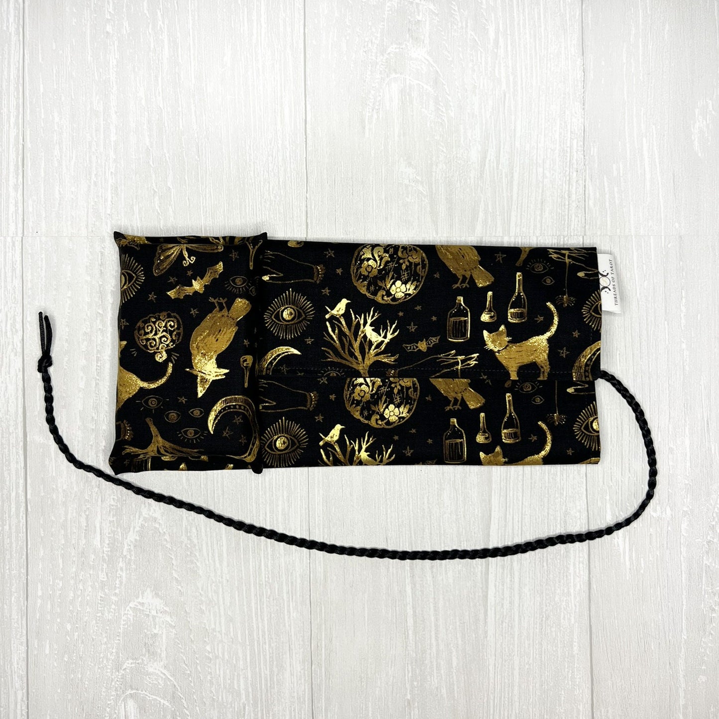 Witchy Tarot Wrap, Black & Gold Tarot Deck Storage Cloth, Tarot Card Holder, Pagan Witchcraft Wiccan Divination Supplies, Tarot Accessories