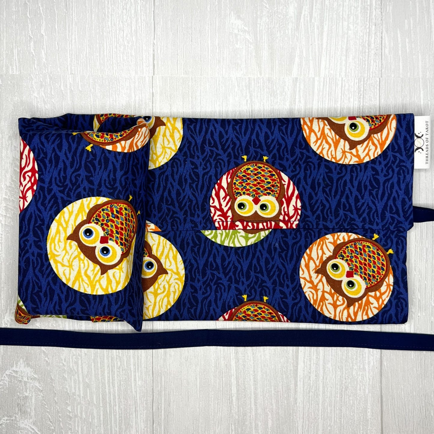 Owl Tarot Wrap, Blue Tarot Deck Storage Cloth, Oracle Deck Holder, Pagan Witchcraft Wiccan Divination Supplies, Tarot Accessories