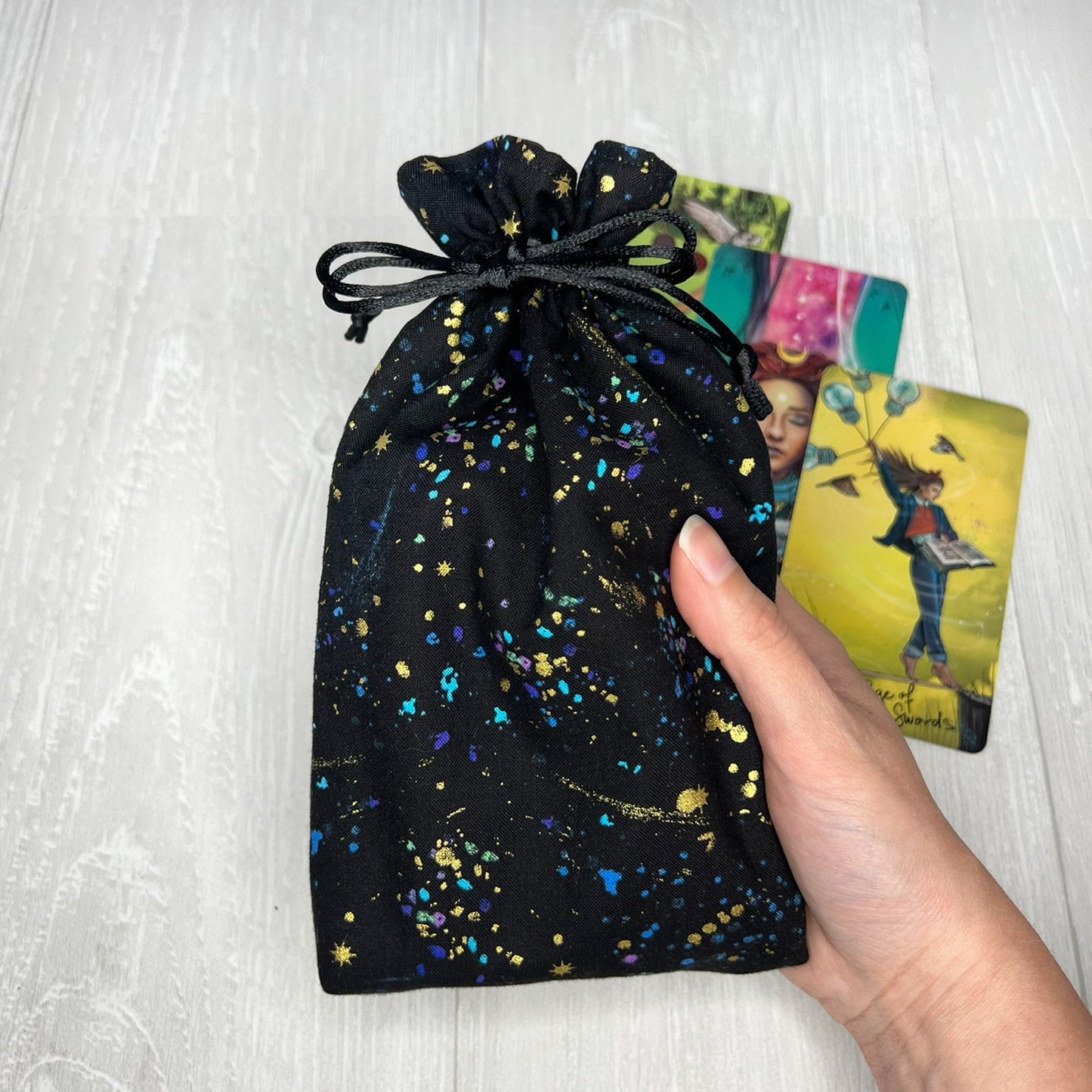 Metallic Specks Tarot Bag, Drawstring Pouch, Tarot Deck Storage Holder, Witchcraft Divination Gifts & Supplies, Oracle Deck Pouch