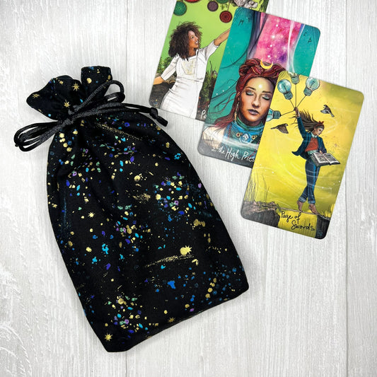 Metallic Specks Tarot Bag, Drawstring Pouch, Tarot Deck Storage Holder, Witchcraft Divination Gifts & Supplies, Oracle Deck Pouch