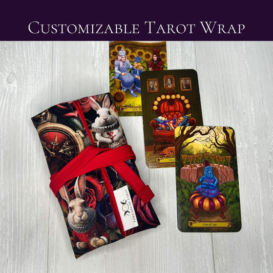 Customizable Wonderland Tarot Wrap, Alice's Adventures in Wonderland Tarot Bag, Cat White Rabbit Tarot Deck Wrap