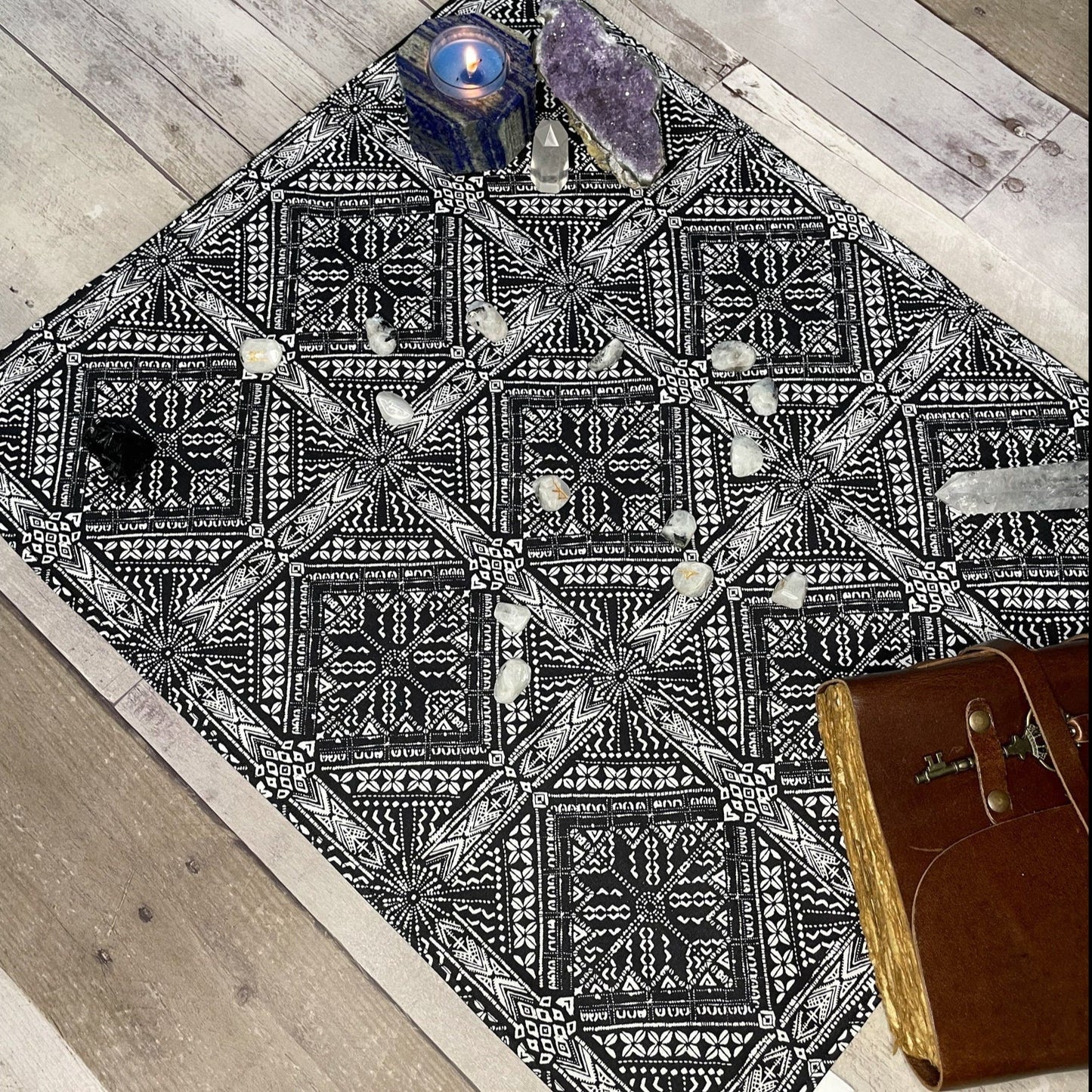 Black & White Geometric Diamond Tarot Altar Cloth