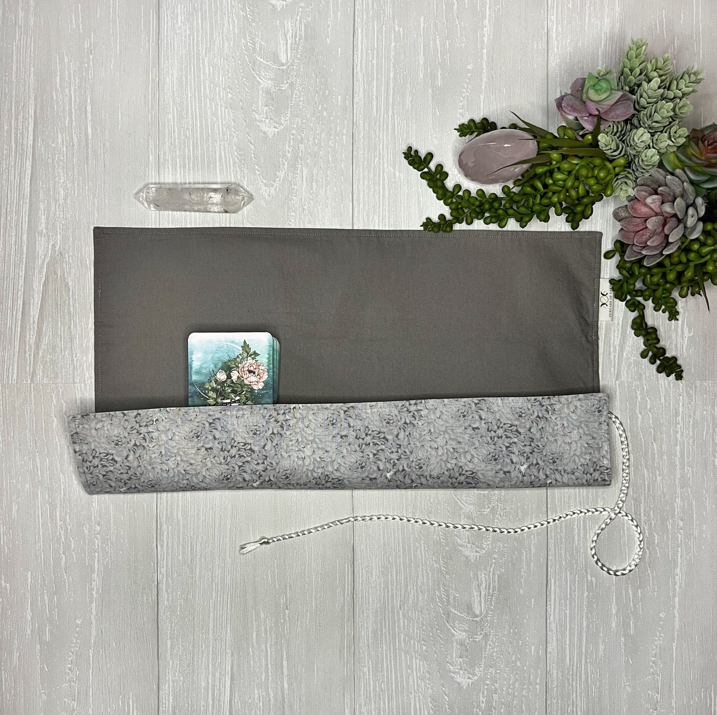 Gray Floral Tarot Wrap, Cotton Tarot Storage and Cloth, Tarot Deck Holder, Pagan Witchcraft Wiccan Divination Tools Gifts & Supplies,