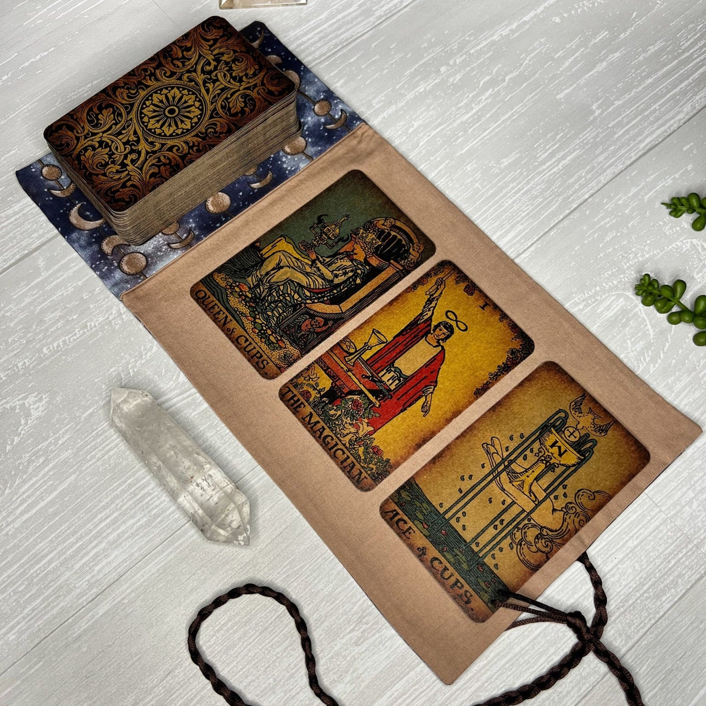 Moon Phase Tarot Wrap Pouch, Fold Over Pouch, Tarot Reading Supplies and Accessories, Tarot Card Holder, Divination Witch Tarot Reader Gift