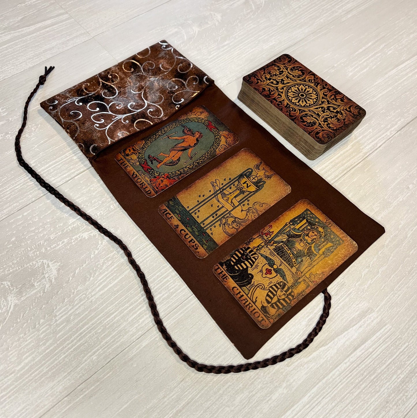 Brown Tarot Wrap Pouch, Tarot Fold Over Pouch, Tarot Supplies and Accessories, Tarot Card Holder, Divination Pagan Witch Tarot Reader Gift