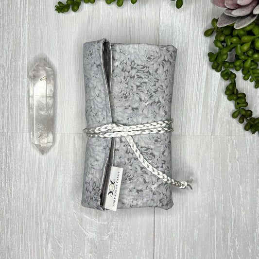 Gray Floral Tarot Wrap, Cotton Tarot Storage and Cloth, Tarot Deck Holder, Pagan Witchcraft Wiccan Divination Tools Gifts & Supplies,