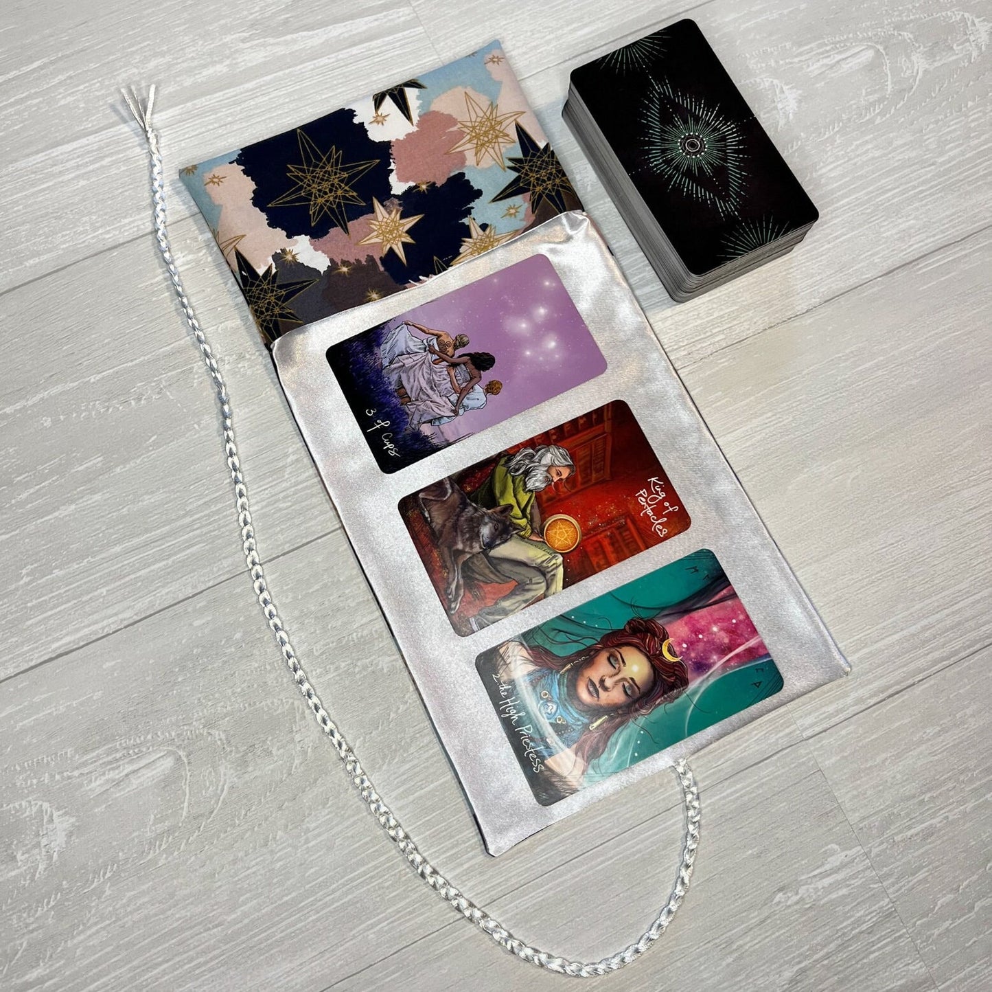 Tarot Wrap Pouch, Celestial Fold Over Pouch, Tarot Reading Supplies and Accessories, Tarot Card Holder, Divination Witch Tarot Reader Gift