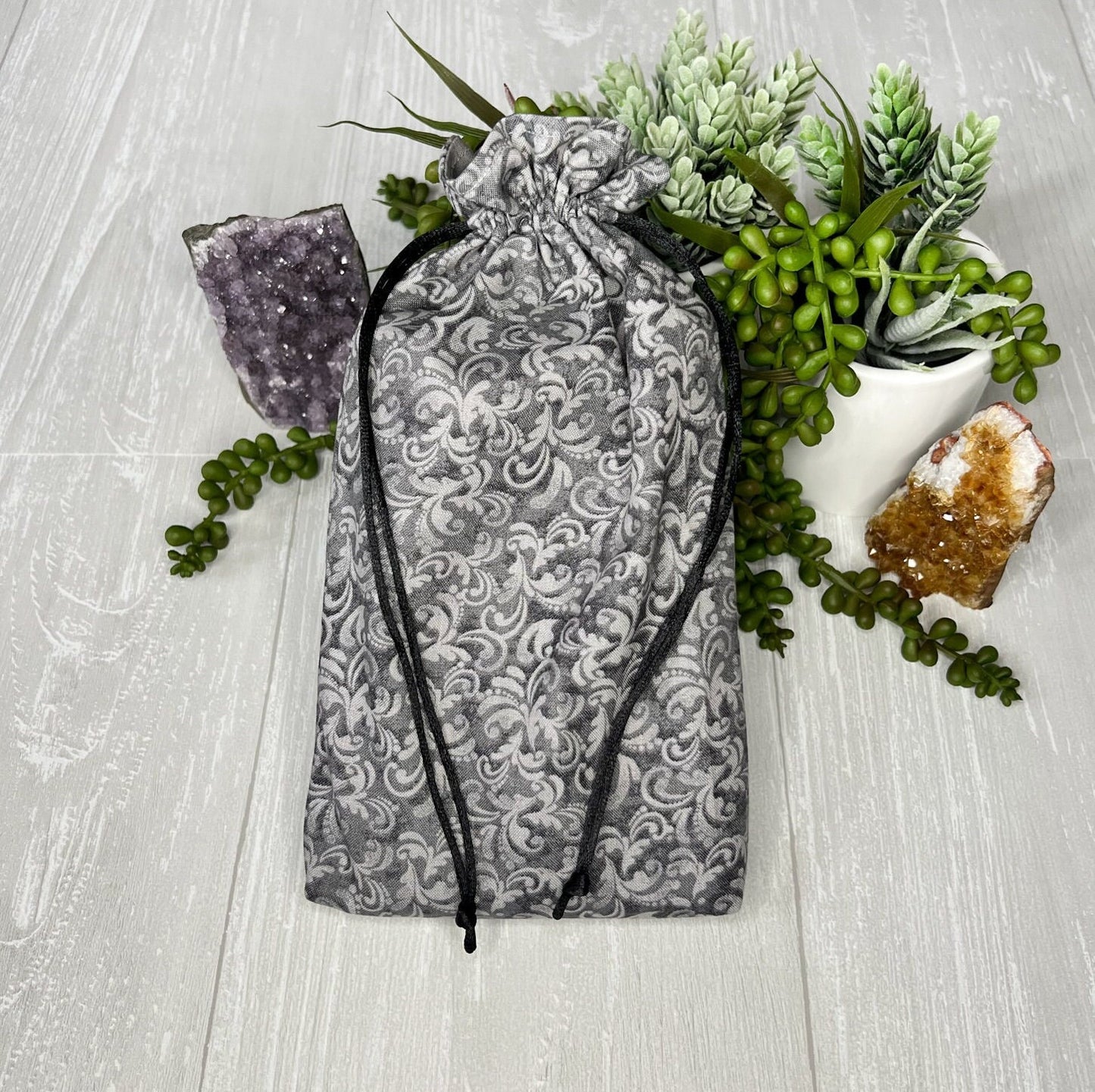 Large Gray Tarot Deck Bag, Oracle Card Drawstring Pouch, Deck Storage Holder, Pagan Witchcraft Wiccan Divination Tools Gifts & Supplies