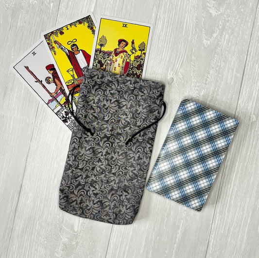 Large Gray Tarot Deck Bag, Oracle Card Drawstring Pouch, Deck Storage Holder, Pagan Witchcraft Wiccan Divination Tools Gifts & Supplies