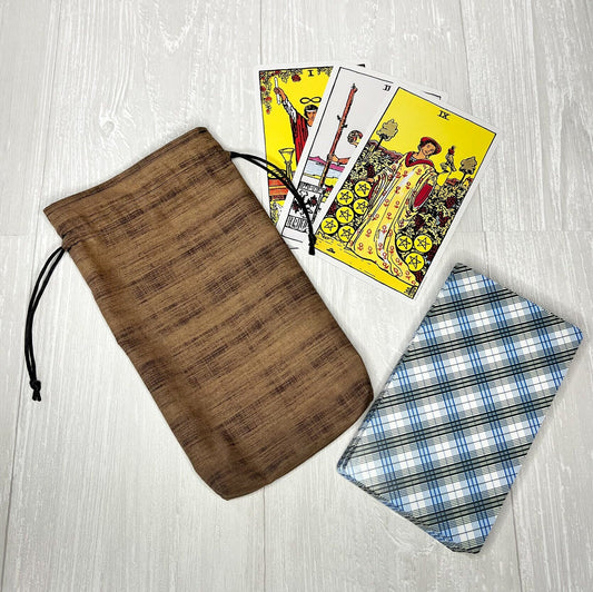 Large Tarot Deck Bag, Brown and Black Lined Drawstring Pouch, Deck Storage Holder, Pagan Witchcraft Wiccan Divination Tools Gifts & Supplies