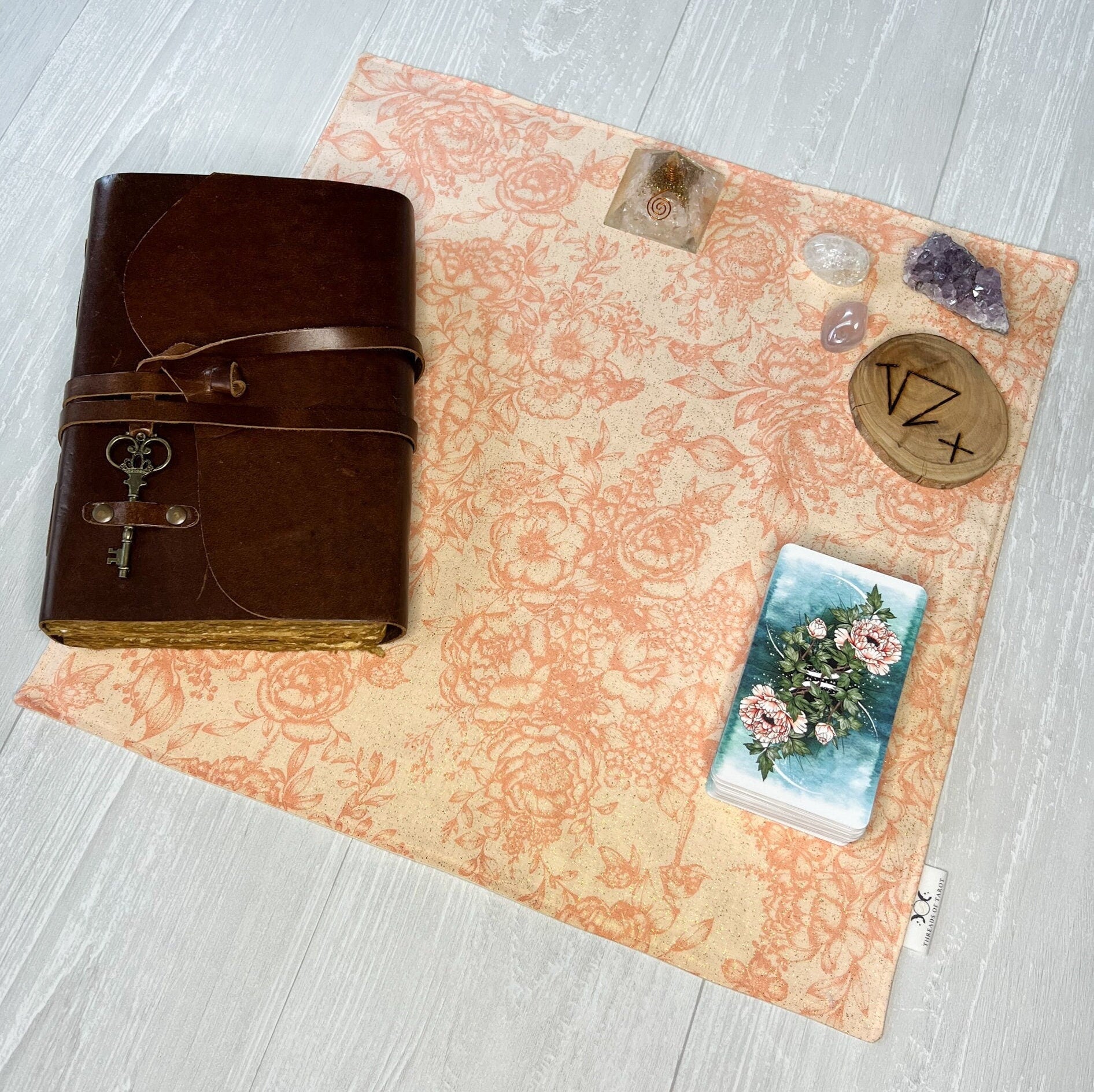 Peach Floral Tarot Cloth – Threads of Tarot