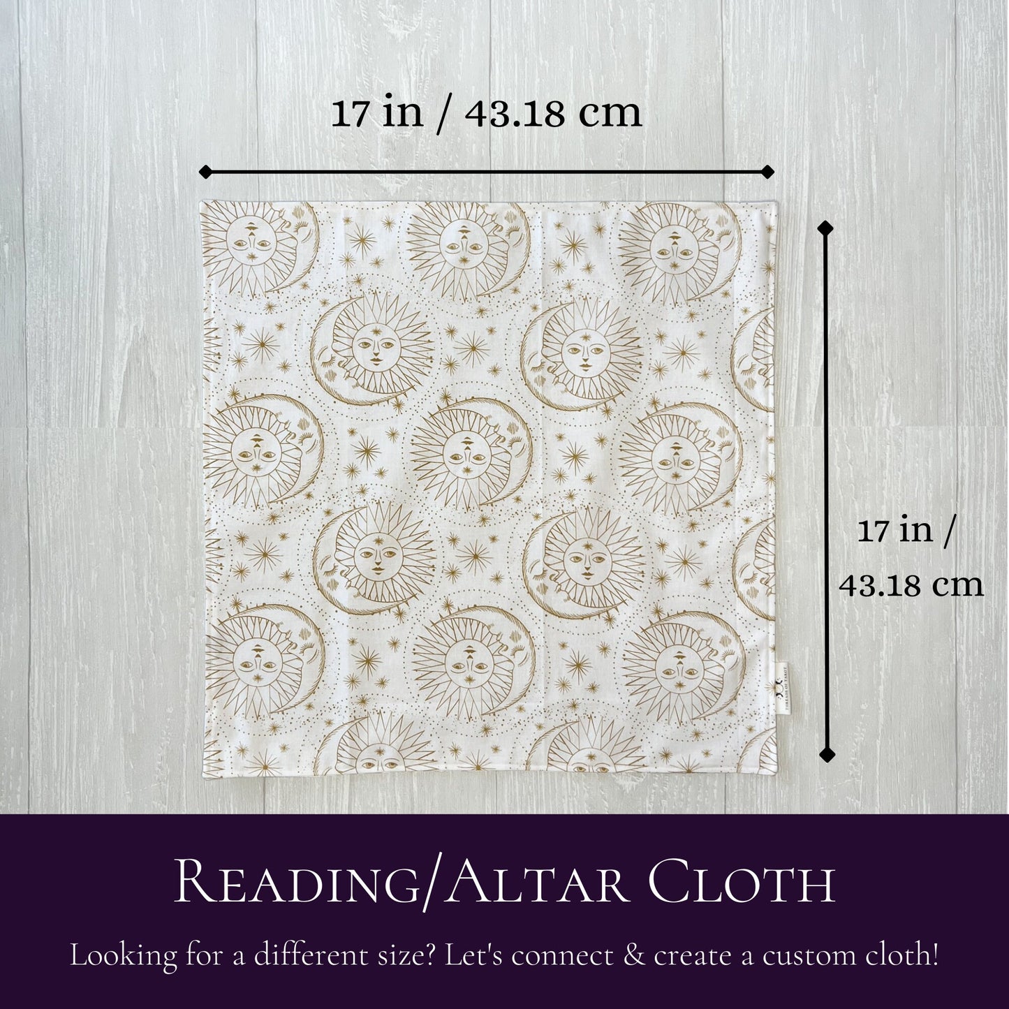 White Sun & Moon Tarot Cloth, 17"x17" Altar Cloth, Tarot Reading Supplies and Accessories, Celestial Rune Casting Cloth, Tarot Reader Gift